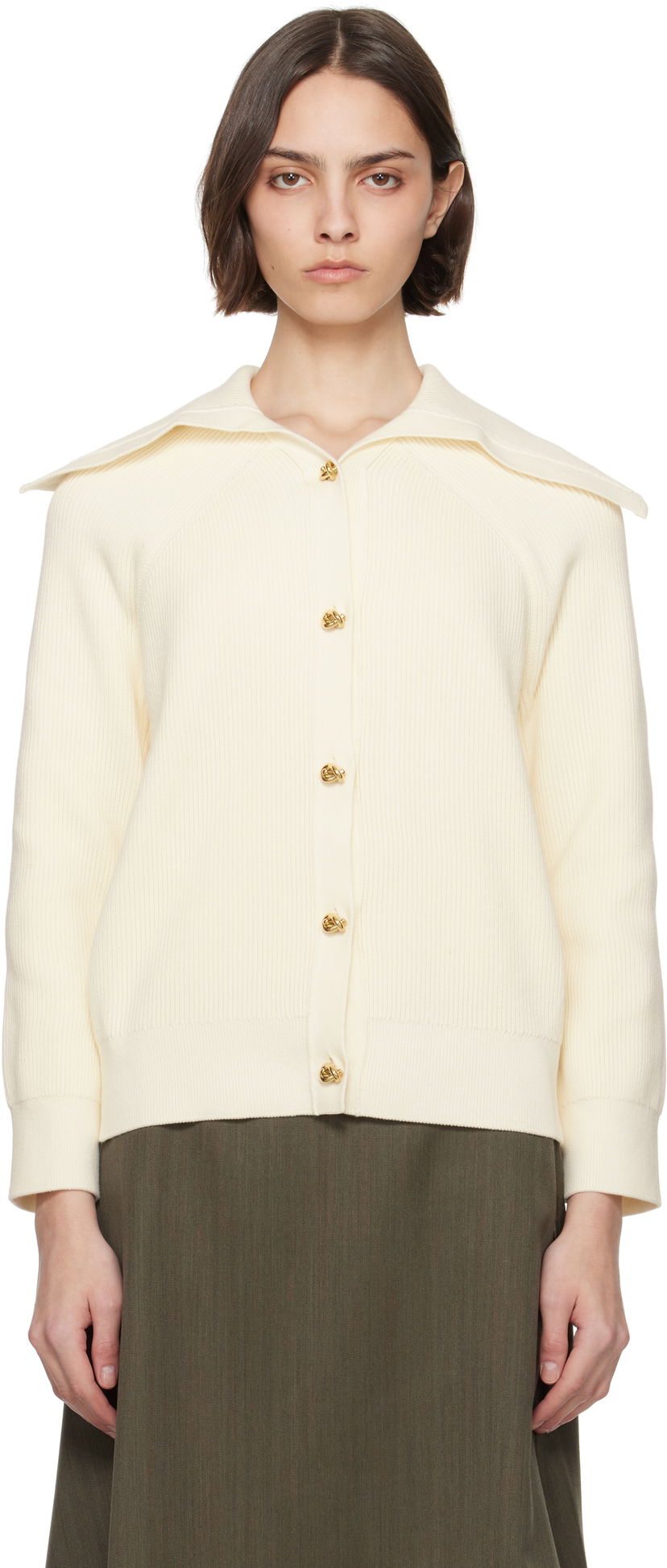 Sweater Bottega Veneta Bottega Veneta Rib Knit Cotton Cardigan Vit | 829580 V59X0