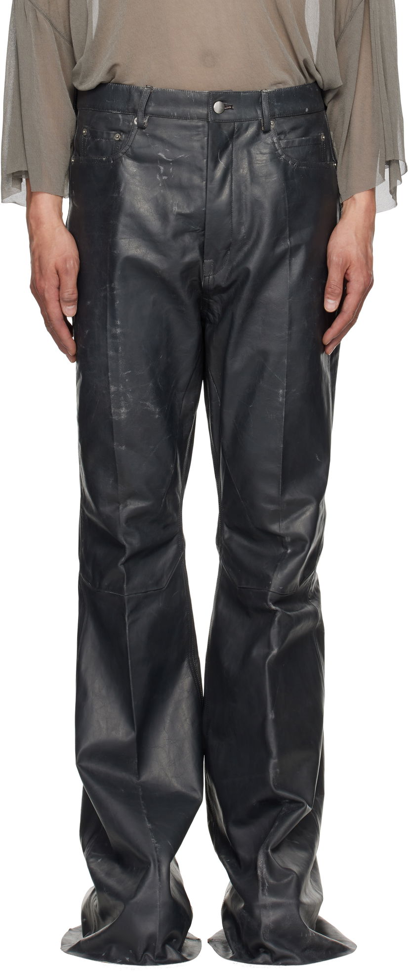 Byxor Rick Owens Rick Owens Hollywood Bolan Bootcut Leather Pants Svart | RU01E5335 LTP