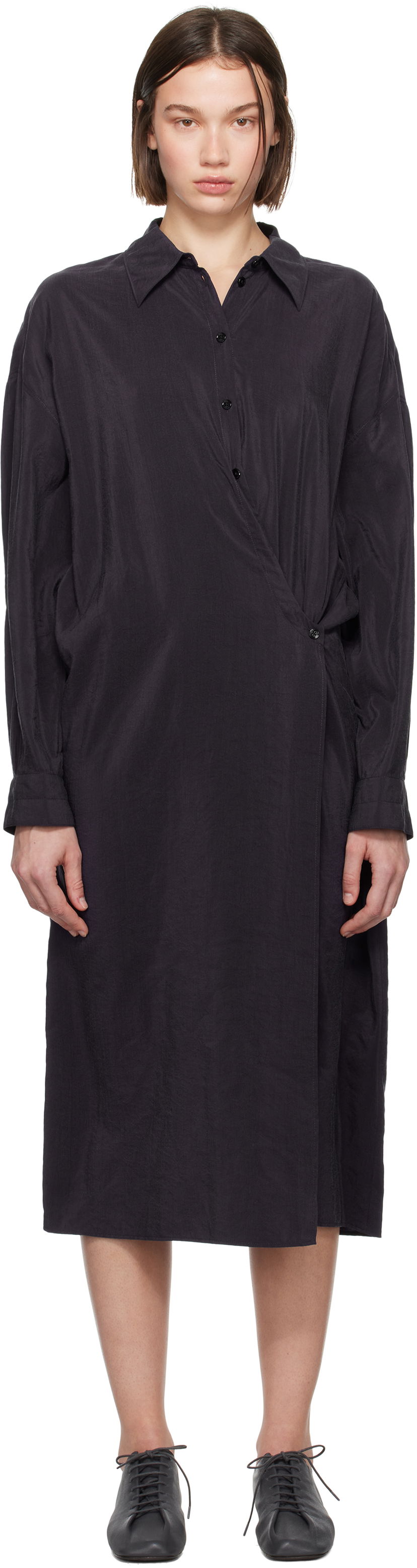 Klä LEMAIRE Straight Collar Twisted Dress Svart | DR1092 LF1308