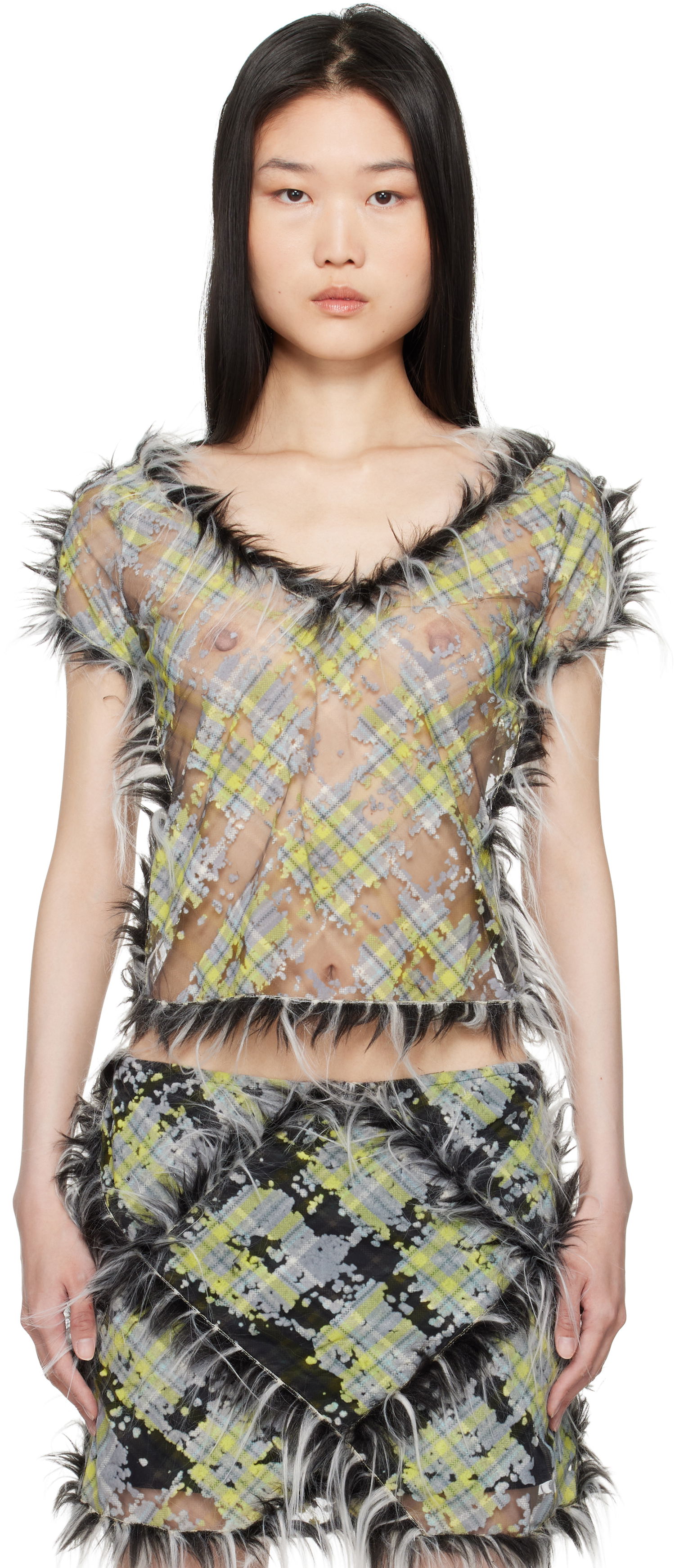 Linne Diesel Sheer Plaid Print T-shirt Grön | A16506 0CLBX, 0