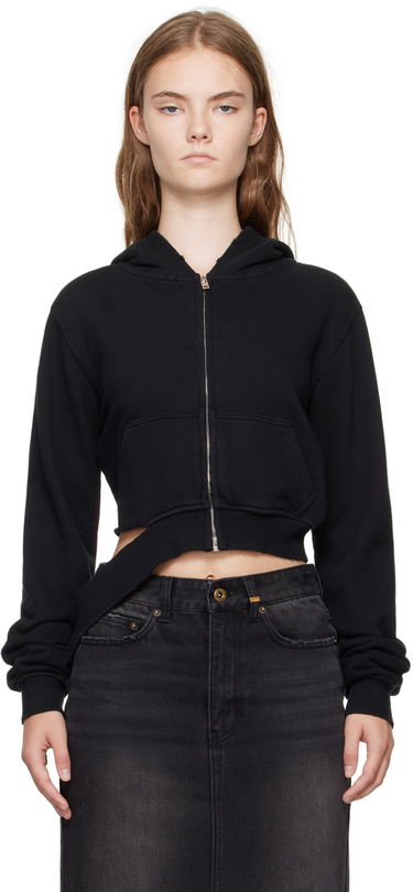 Sweatshirt We11done We11done Distressed Zip-Up Hoodie Svart | WD-TJ2-24-808-W-BK, 0