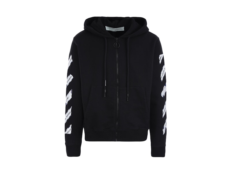 Sweatshirt Off-White Airport Tape Zip Up Hoodie Black Svart | OMBE001S20E300031088