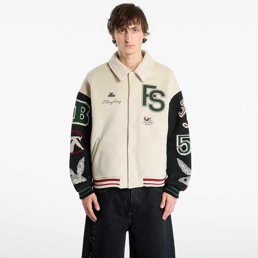 Bomberjacka Footshop Playboy x FTSHP Varsity Jacket UNISEX Grey Beige | FTSHP_503