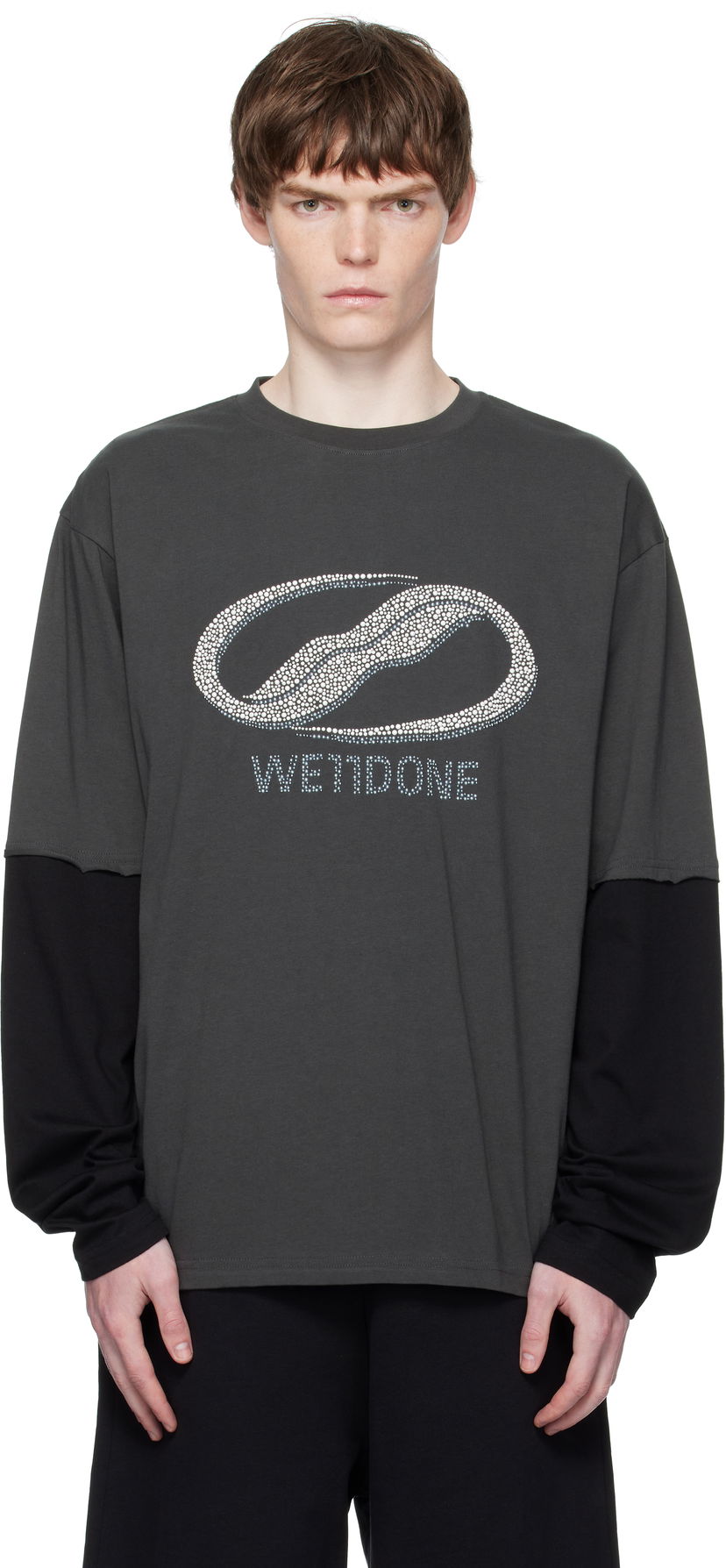 T-shirt We11done We11done Pearl Logo Layered Long Sleeve T-Shirt Grå | WD-TT2-25-739-U-CH