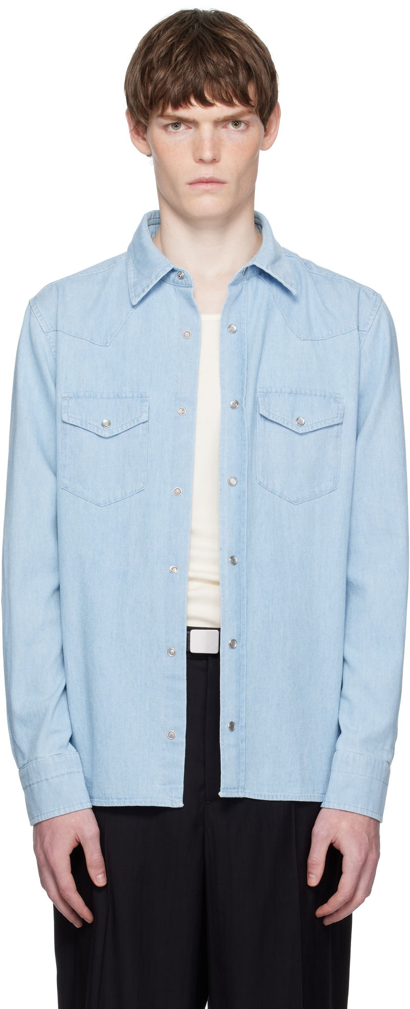 Skjorta Tom Ford TOM FORD Denim Chambray Western Shirt Blå | HDS001-FMC240