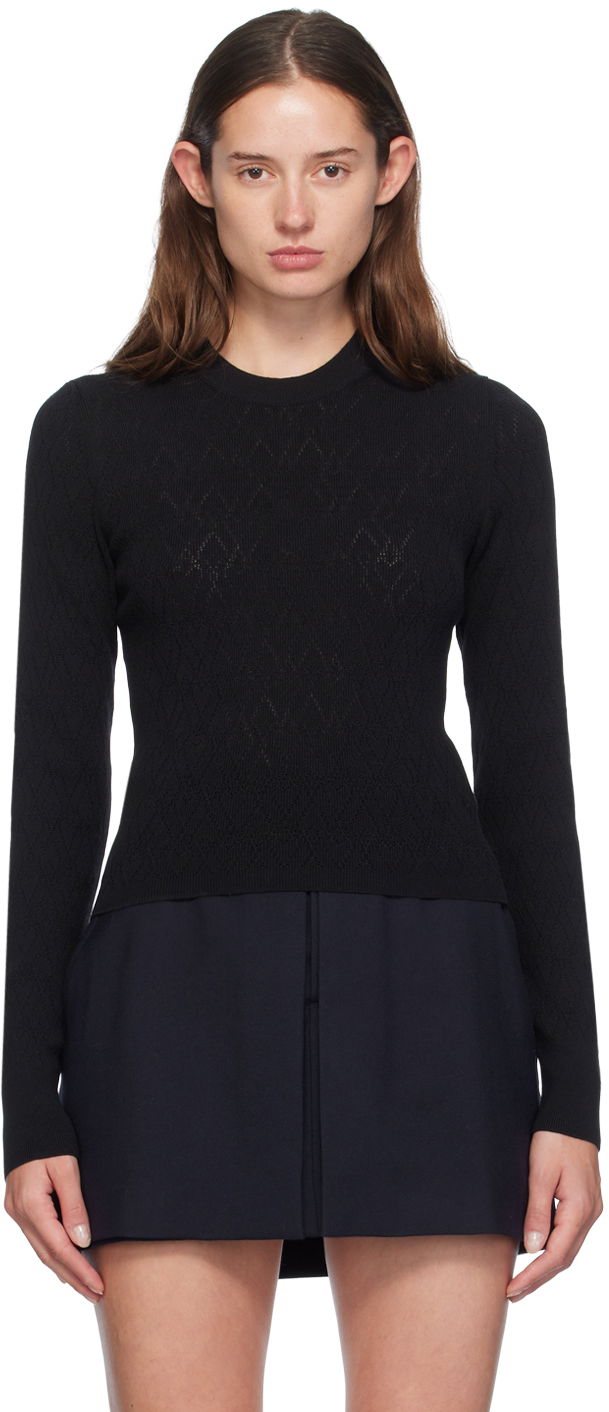 Sweater AMI Paris Black Pointelle Sweater Svart | FKS135.KN0049