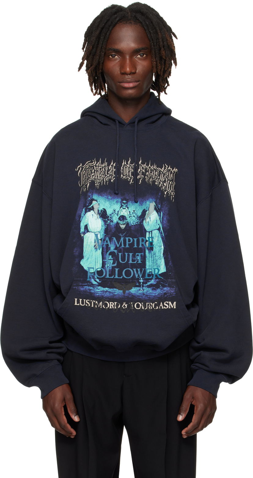 Sweatshirt VETEMENTS Vetements Cradle of Filth 'Vampire Cult' Oversized Hoodie Mörkblå | UCF76HD700N