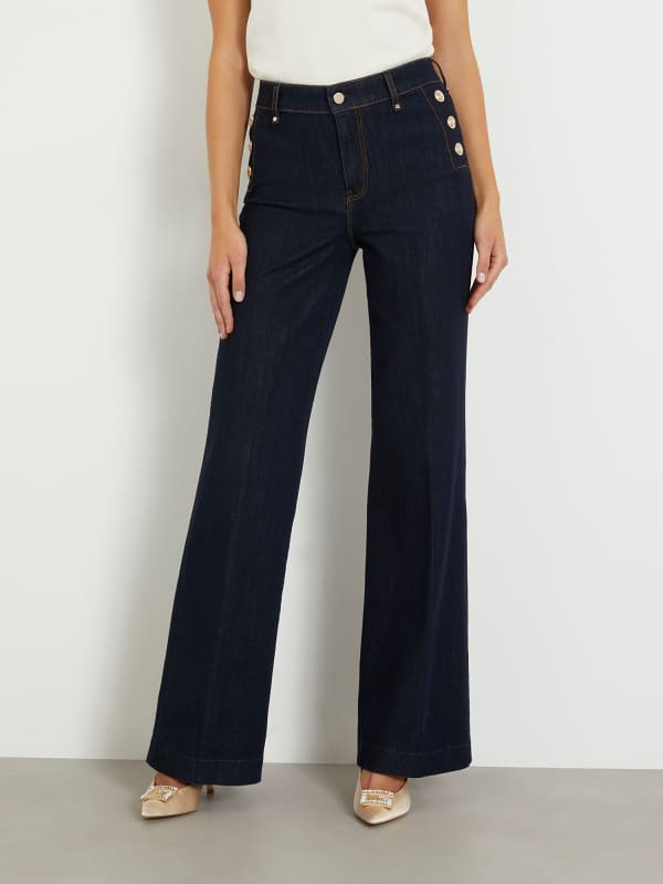 Jeans GUESS Exposed Buttons Flare Denim Pant Mörkblå | W4RA0PD2QU1, 0