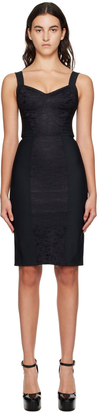 Klä Dolce & Gabbana Black Corset-Style Midi Dress Svart | F63G9T G9798