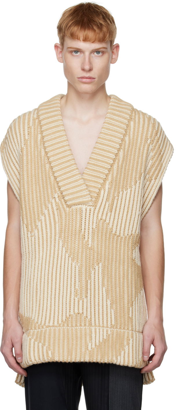 Sweater Feng Chen Wang Feng Chen Wang Jacquard Oversized V-Neck Vest Beige | FUF14KT06K