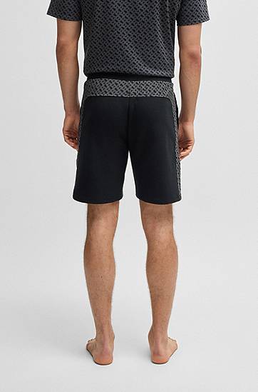 Shorts BOSS Cotton-Blend Shorts with Monogram Panels Svart | 50540525, 1
