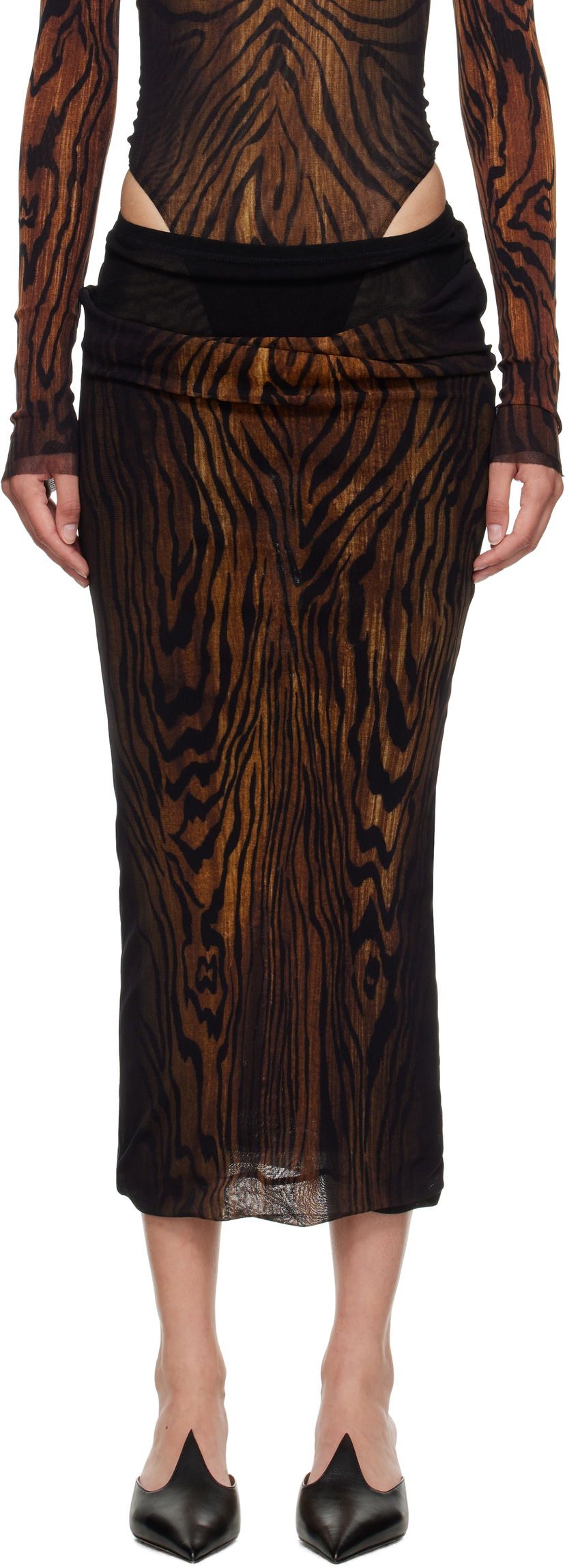 Kjol Jean Paul Gaultier Jean Paul Gaultier 'The Long Draped Wood' Midi Skirt Brun | 25/03-W-SK011-M002P-0060