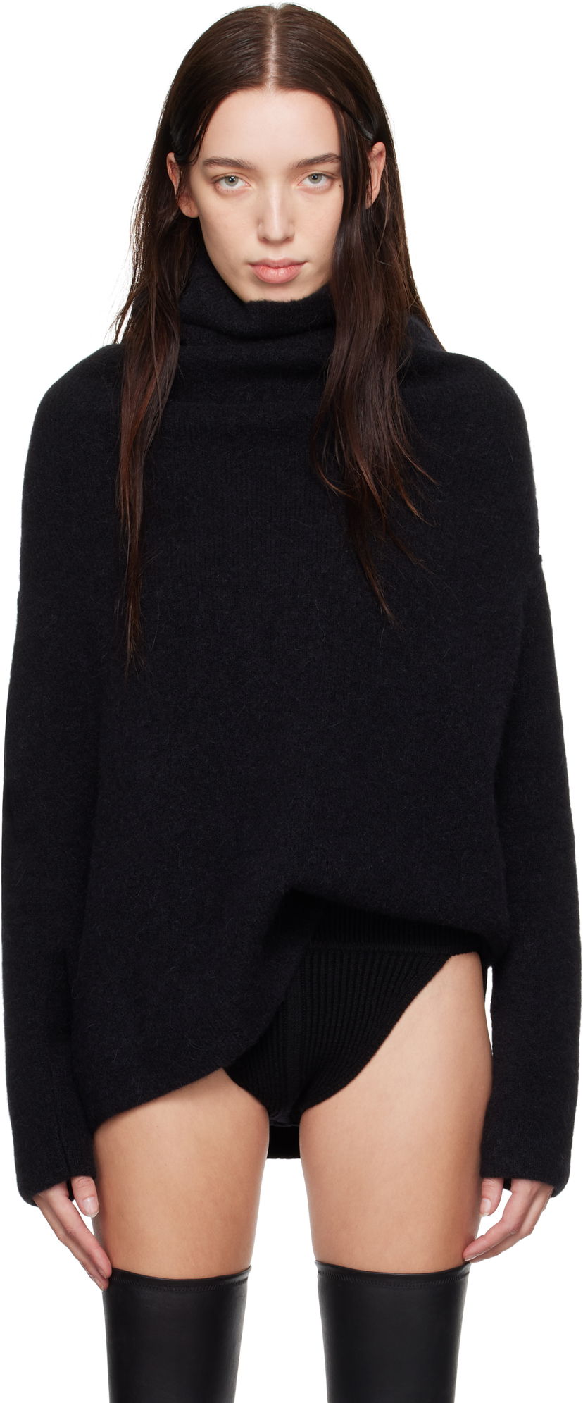 Sweater Rick Owens Turtleneck Shroud Sweater Svart | RO02D3674 KWPL