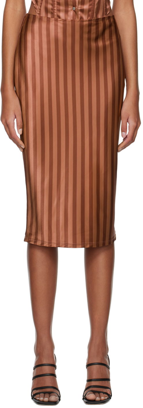 Kjol Miaou Miaou Work Capsule Verona Striped Midi Skirt Brun | 4033SS3DVC