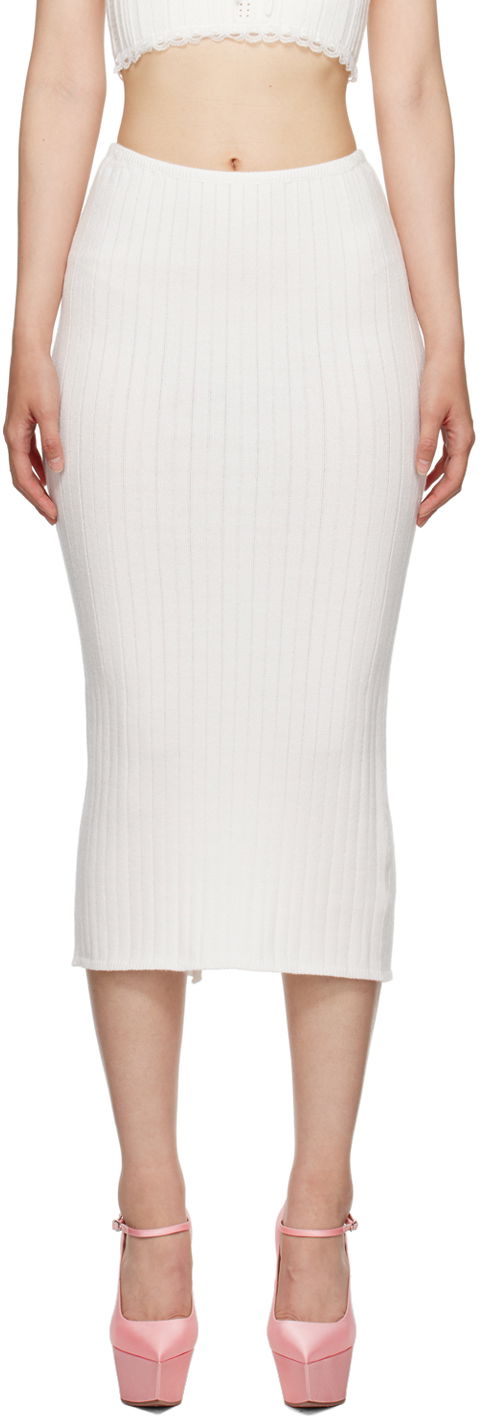 Kjol GUIZIO Guizio Ribbed Midi Skirt Vit | H23613S011
