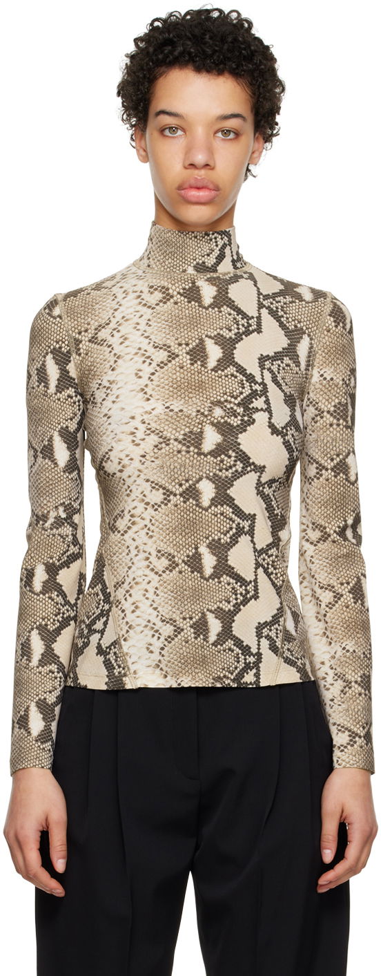 T-shirt Stella McCartney Stella McCartney Python Print Long Sleeve T-Shirt Beige | 6J01903SPX60