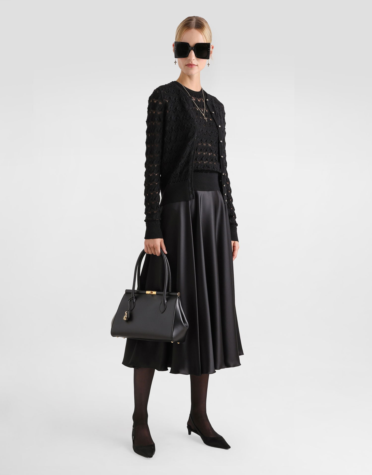 Kjol Dolce & Gabbana Dolce & Gabbana Calf-Length Silk Satin Circle Skirt Svart | F4CSOTFU1NUN0000, 1