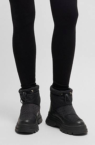 Sneakers och skor BOSS Monogram Slim-Fit Boots with Leather Trims Svart | 50523505, 1