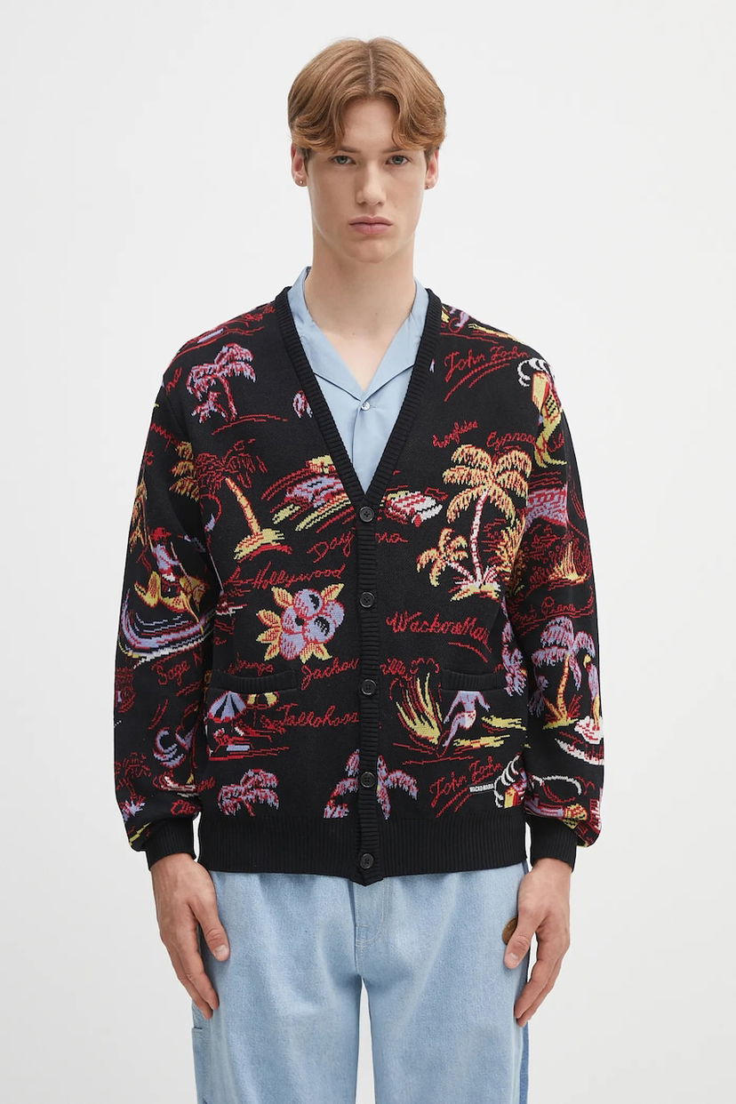 Sweater WACKO MARIA Wacko Maria Jacquard Cardigan Svart | 25SS.WMK.KN20