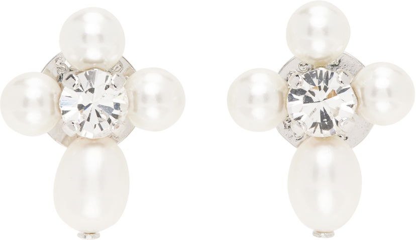 Örhängen Simone Rocha Simone Rocha Pebble Pearl Crystal Cluster Drop Earrings Vit | ERG535 0913