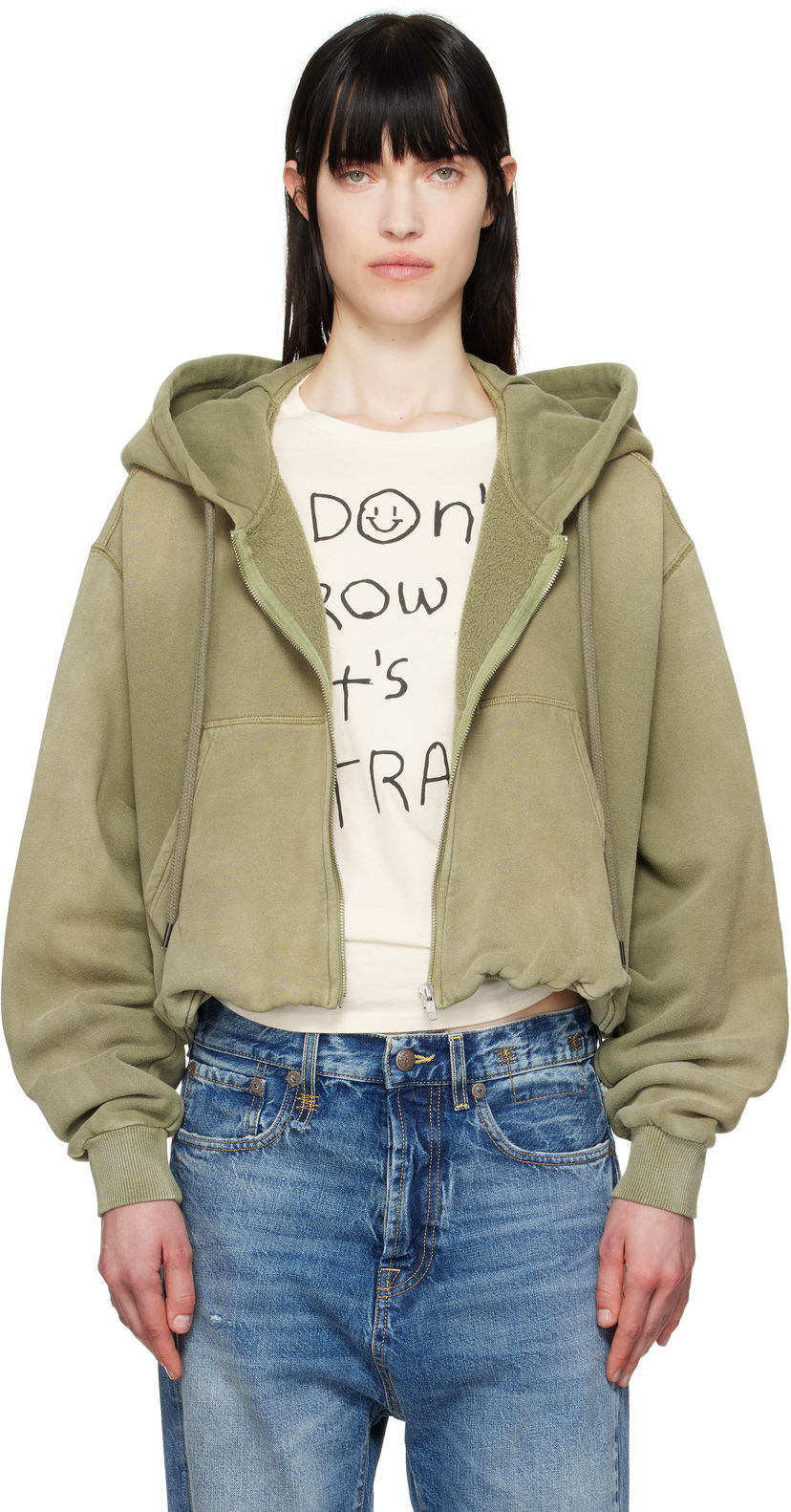 Sweatshirt R13 R13 Balloon Zip-Up Hoodie Grön | R13WK216-001BD