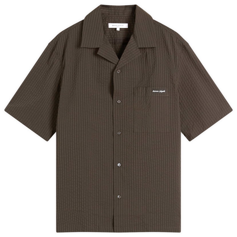 Skjorta MAISON KITSUNÉ Maison Kitsuné Seersucker Resort Shirt, Size Large Brun | OM00421WC5032-P391