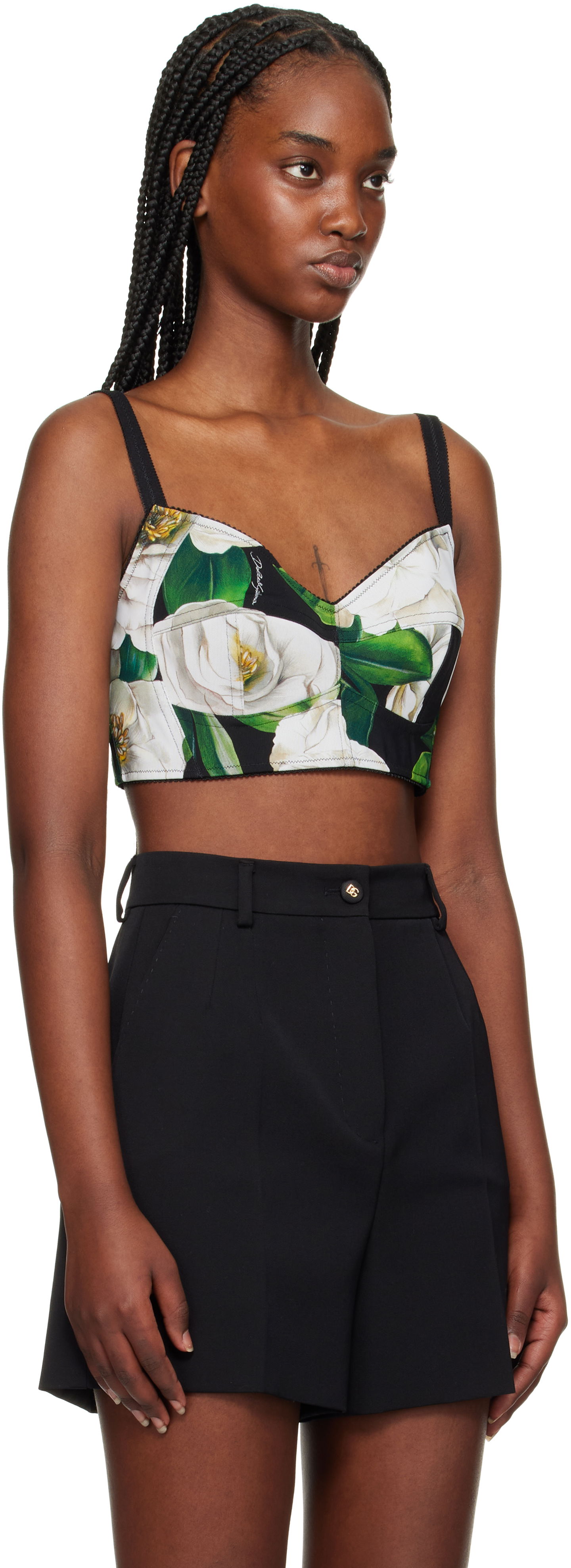 Crop top Dolce & Gabbana Dolce&Gabbana Gardenia Print Crop Tank Top Svart | F7T18T FSSK2, 1