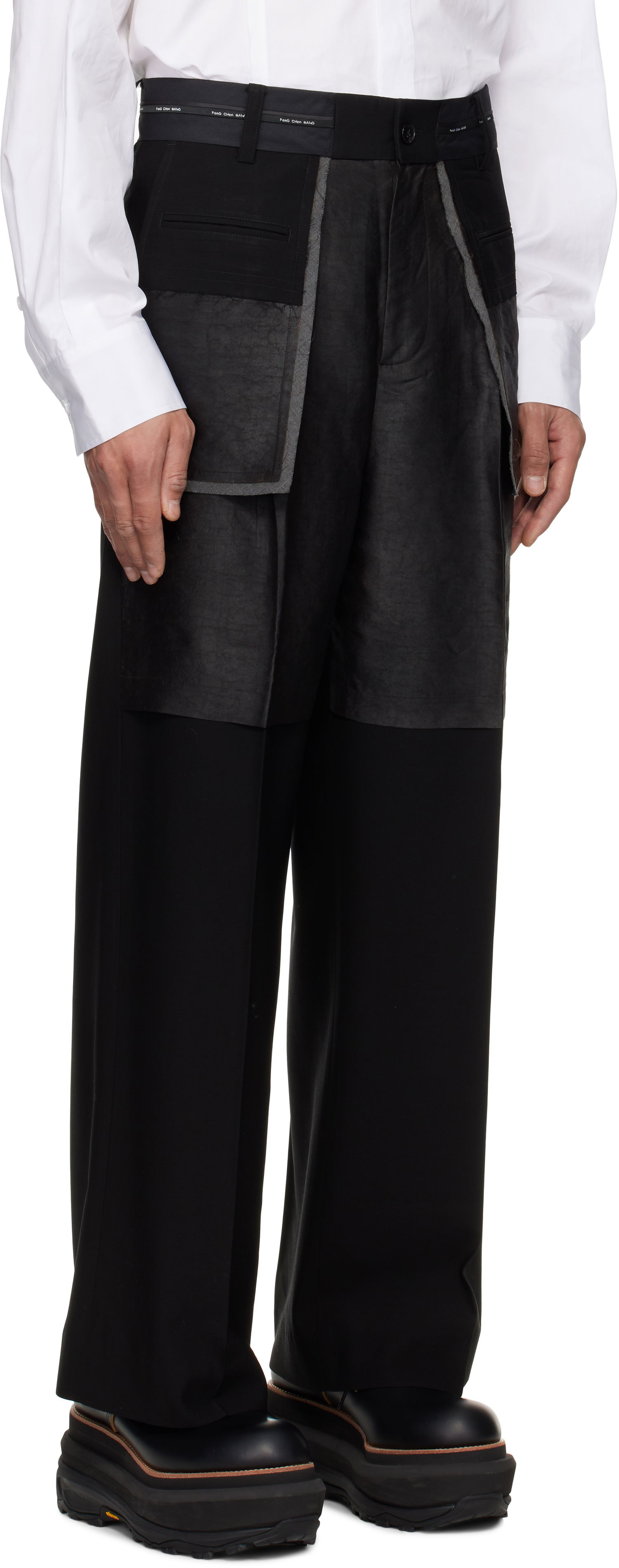 Byxor Feng Chen Wang Feng Chen Wang Deconstructed Patchwork Trousers Svart | FUS19TR05, 1