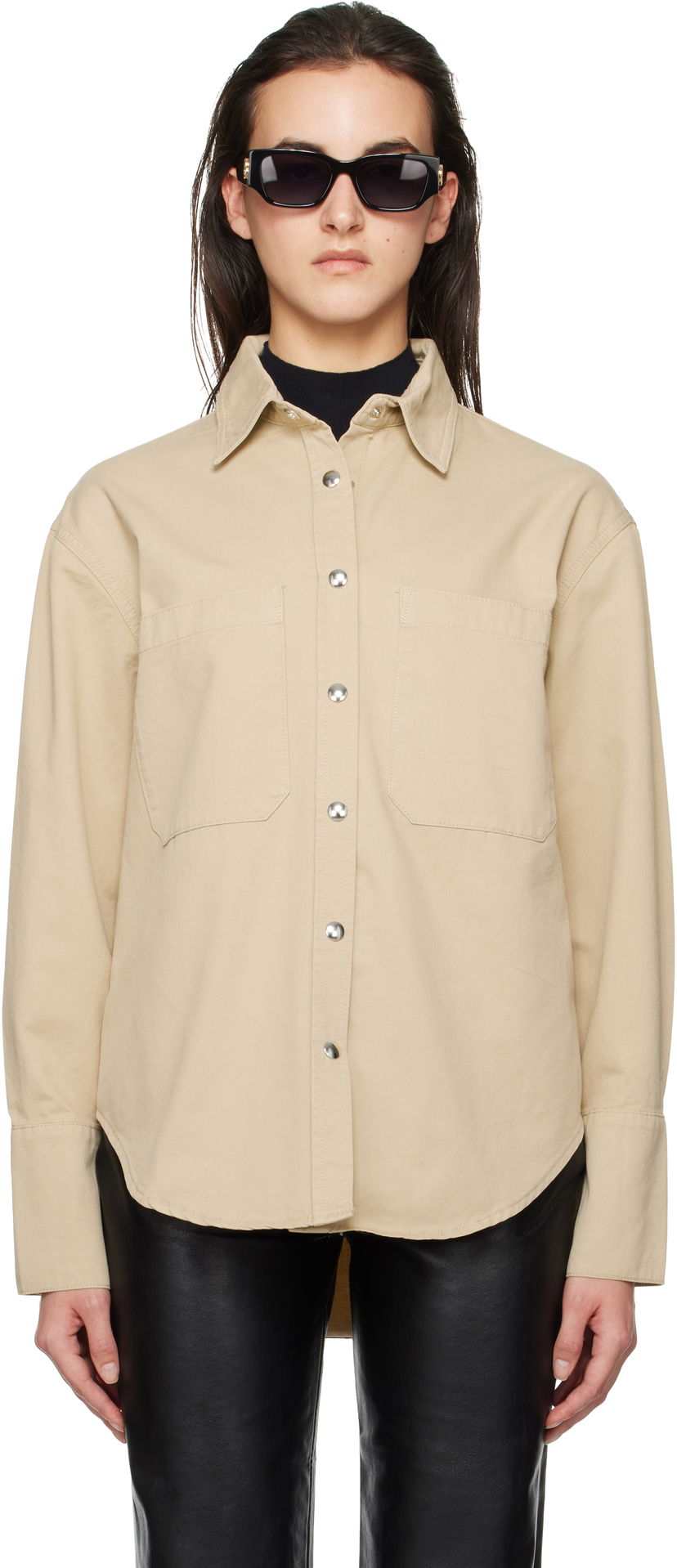 Skjorta Anine Bing Dante Relaxed-Fit Long Sleeve Shirt Beige | A-07-10546-OMA10
