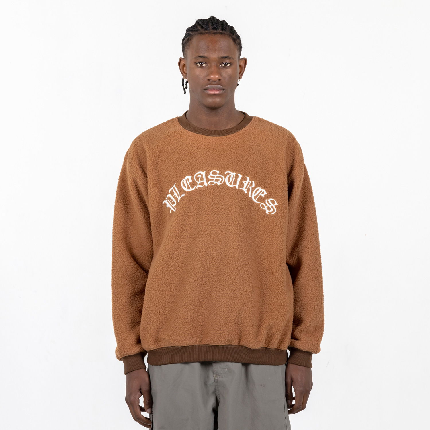 Sweatshirt Pleasures Mars Sherpa Crewneck Brown Brun | P23SP019-BROWN, 0