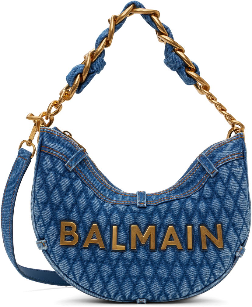 Handväska Balmain Balmain 1945 Soft Moon Denim Shoulder Bag Blå | EN1BQ954TTSD