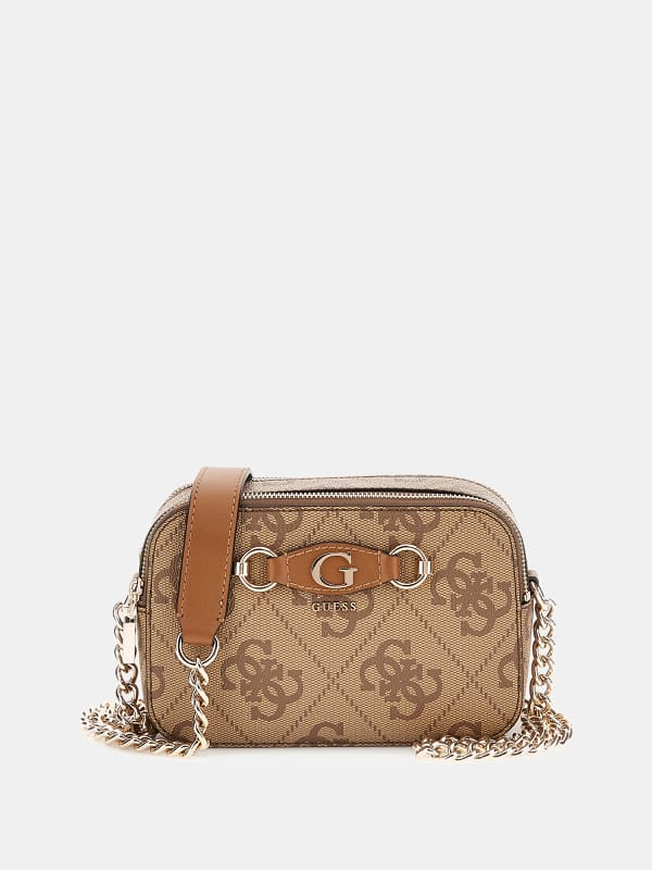 Handväska GUESS Izzy 4G Logo Mini Crossbody Bag Brun | HWOS8654140