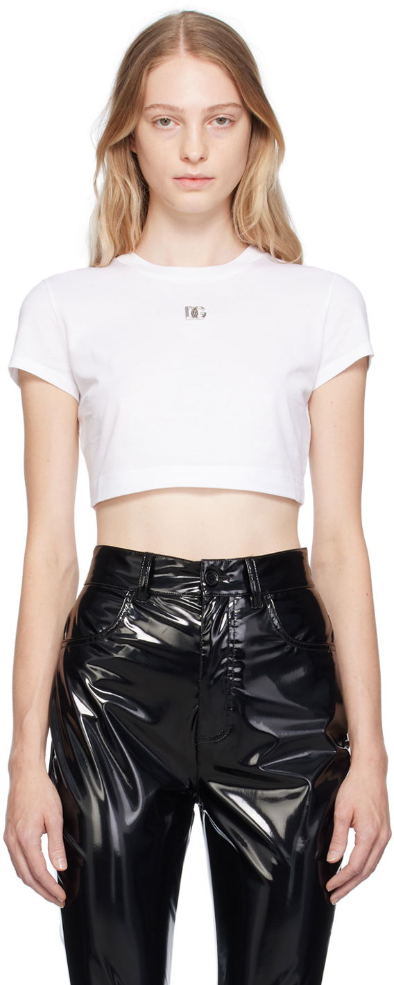 Crop top Dolce & Gabbana White 'DG' T-Shirt Vit | F8U13T GDBUX, 0