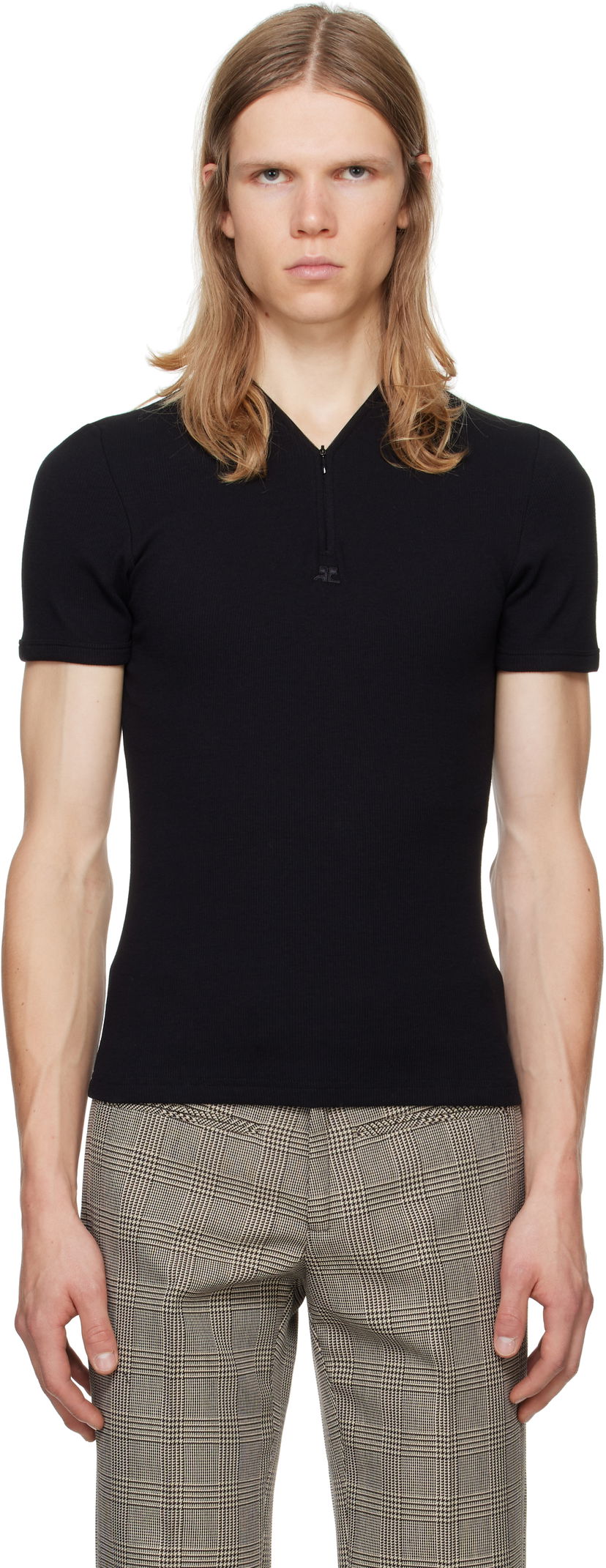 T-shirt Courrèges 90's Rib Zipped T-Shirt Svart | 324JTS145JS0121