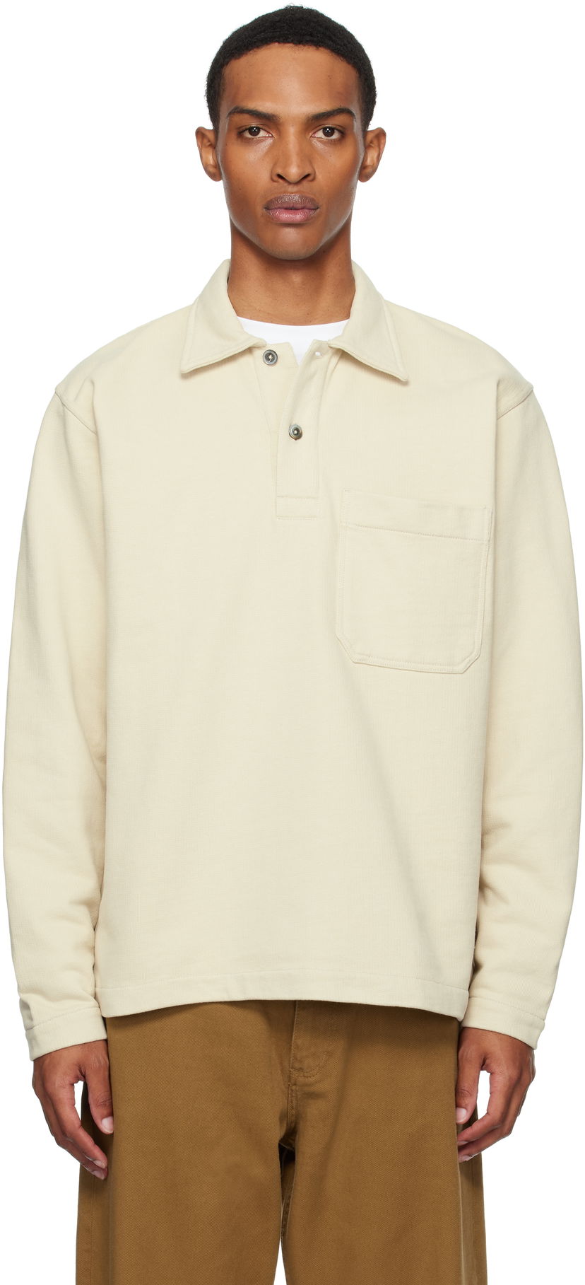 Polotröja NORSE PROJECTS Norse Projects Fraser Relaxed Organic Loopback Long Sleeve Polo Beige | N20-1377