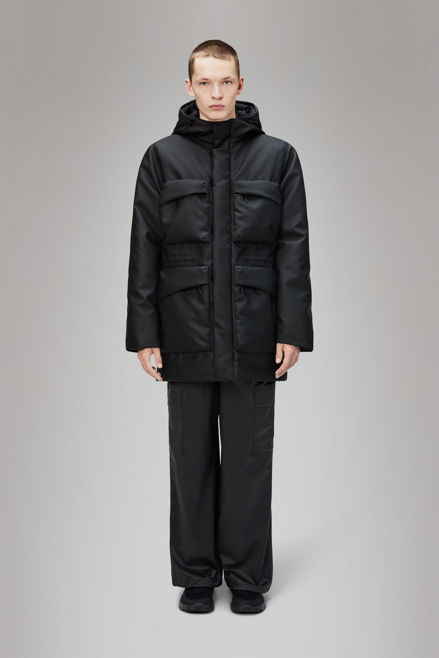 Parkas Rains Long Insulated Cargo Jacket Svart | 15930\01, 1