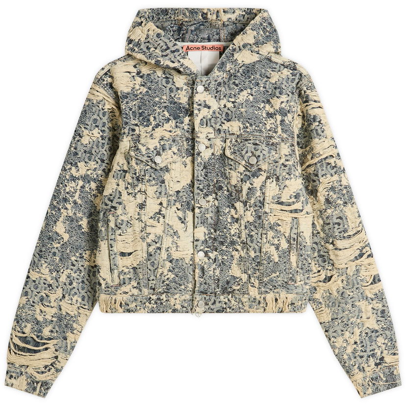 Jacka Acne Studios Distressed Monogram Hooded Denim Jacket Beige | C90202-863