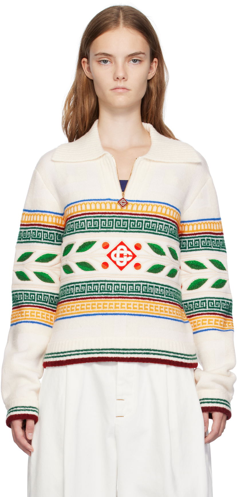 Sweater Casablanca Olympique Knit Sweater Vit | WF24-KW-774-01