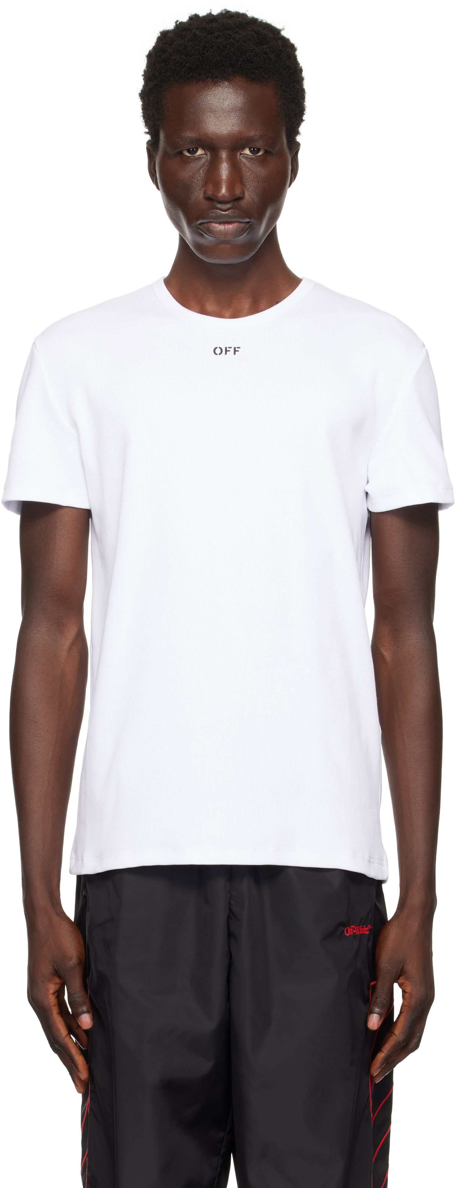 T-shirt Off-White White Ribbed Stamp T-Shirt Vit | OMUY007F24JER0010110, 0