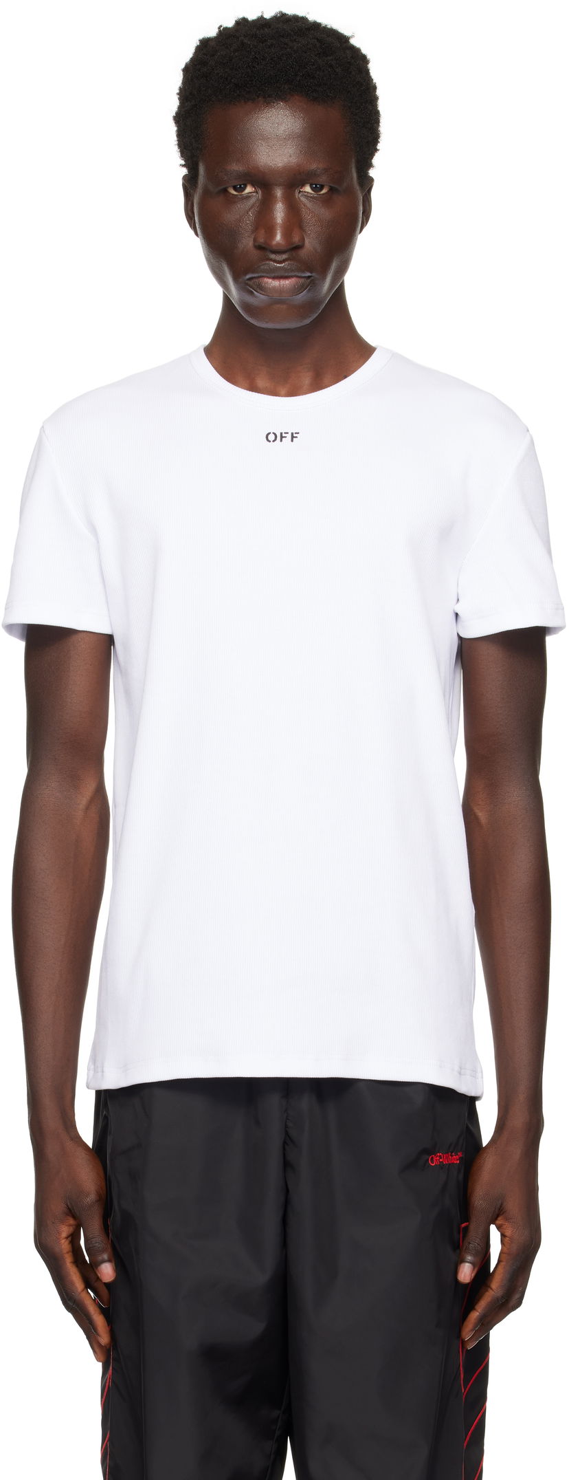 T-shirt Off-White White Ribbed Stamp T-Shirt Vit | OMUY007F24JER0010110