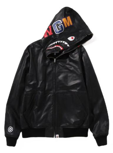 Jacka BAPE Leather Shark Full Zip Jacket Svart | 1I80-140-013