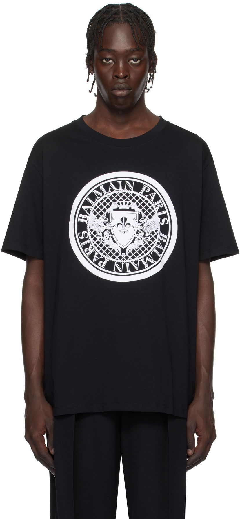 T-shirt Balmain Black 'Coin' Graphic T-Shirt Svart | EH1EG010BB17