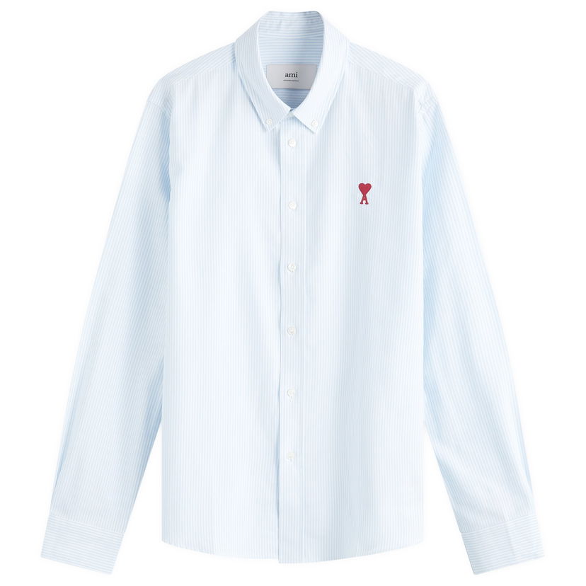 Skjorta AMI Striped Button Down Oxford Shirt With Heart Logo Blå | BFUSH063-CO0087-475