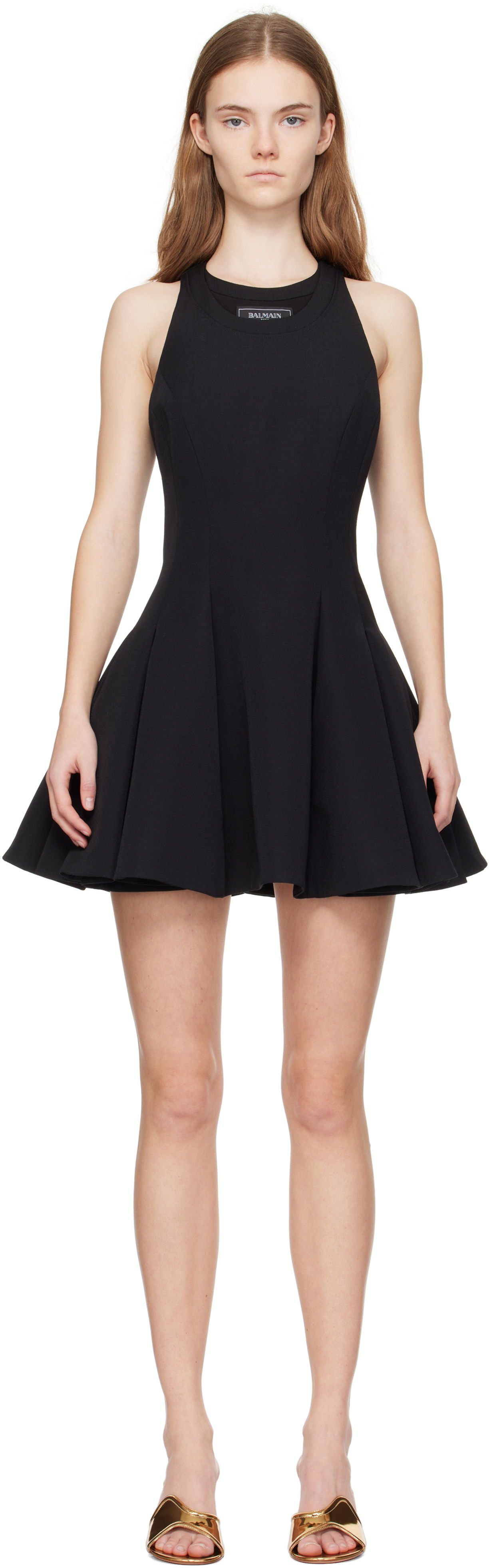 Klä Balmain Balmain Flared Pleated Mini Dress Svart | EF1R5087ME54, 0