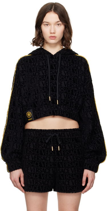 Sweatshirt Versace Versace 'I Heart Baroque' Crop Velour Hoodie Svart | 1020144_1A14584, 0