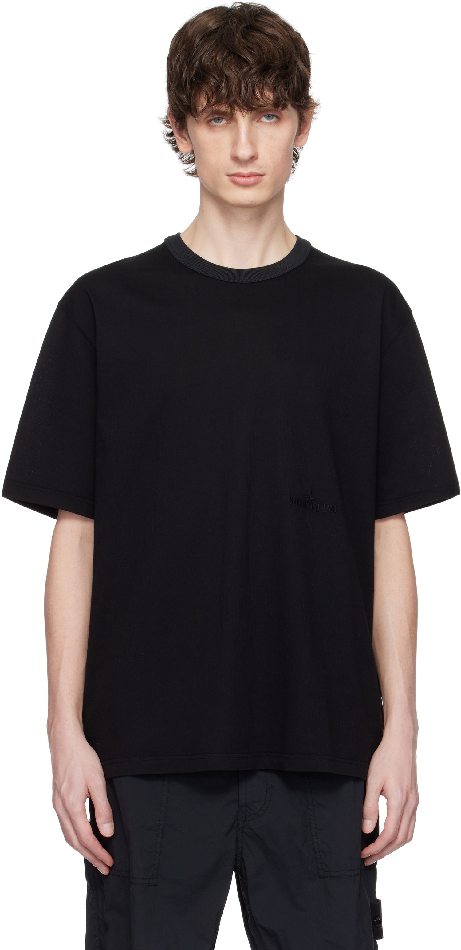 T-shirt Stone Island Stone Island Textured Mercerized Cotton Jersey T-Shirt Svart | K1S15 2100038 S0175, 0
