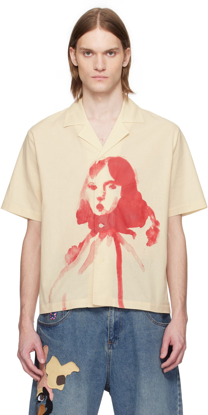 Skjorta KidSuper KidSuper Painted Circus Girl Camp Shirt Beige | SS25-SST-03