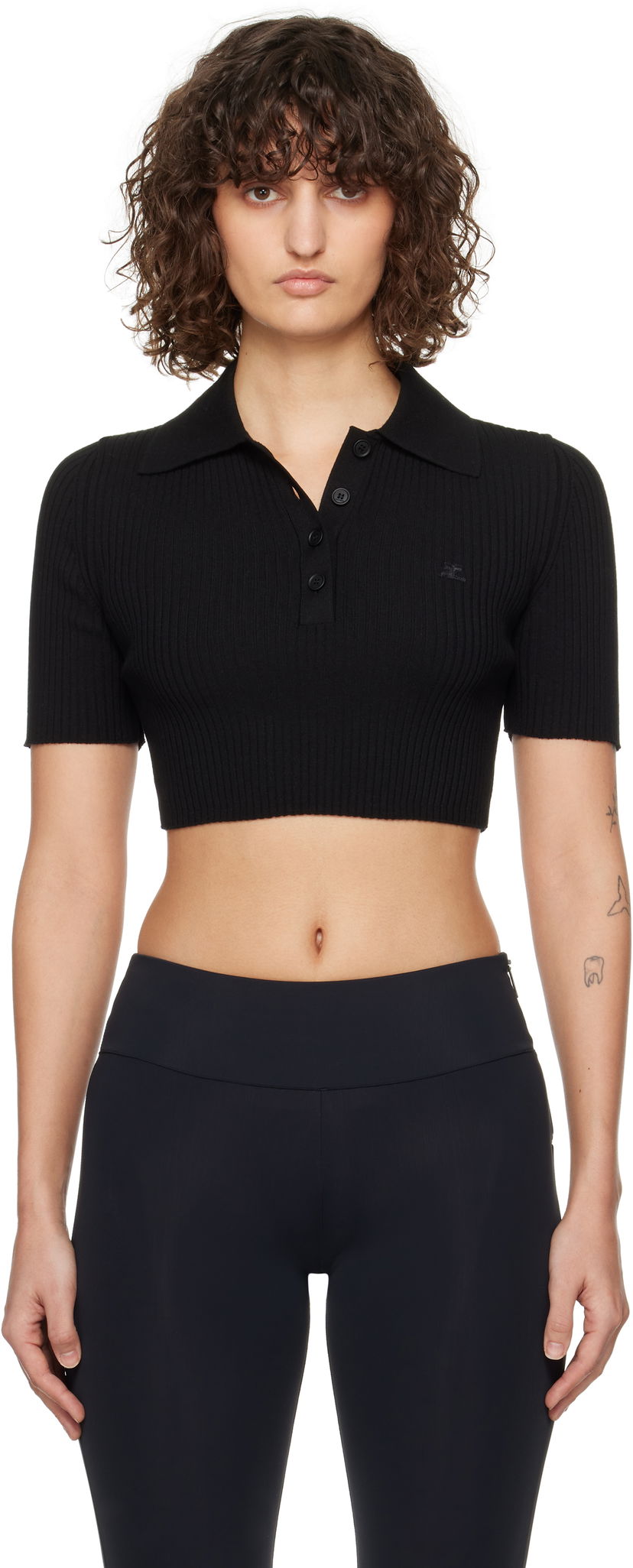 Polotröja Courrèges Courrèges Cropped Knit Polo Top Svart | 125MPO046FI0001