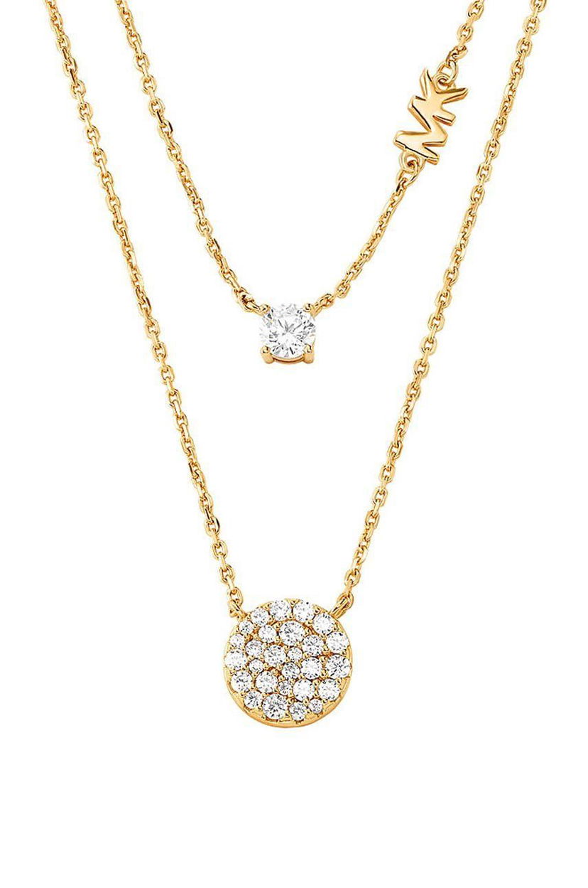 Halsband Michael Kors Double Chain Necklace with Pave and Solitaire CZ Metallisk | MKC1591AN710