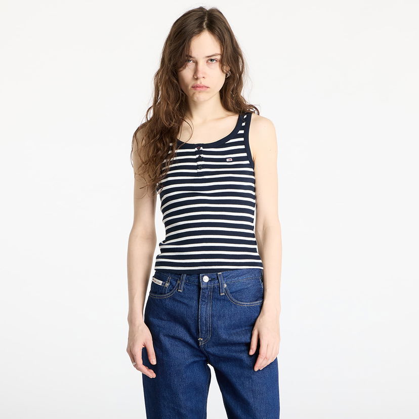 Linne Tommy Hilfiger Tommy Jeans Slim Fit Buttoned Tank Top Mörkblå | DW0DW19492 0A6